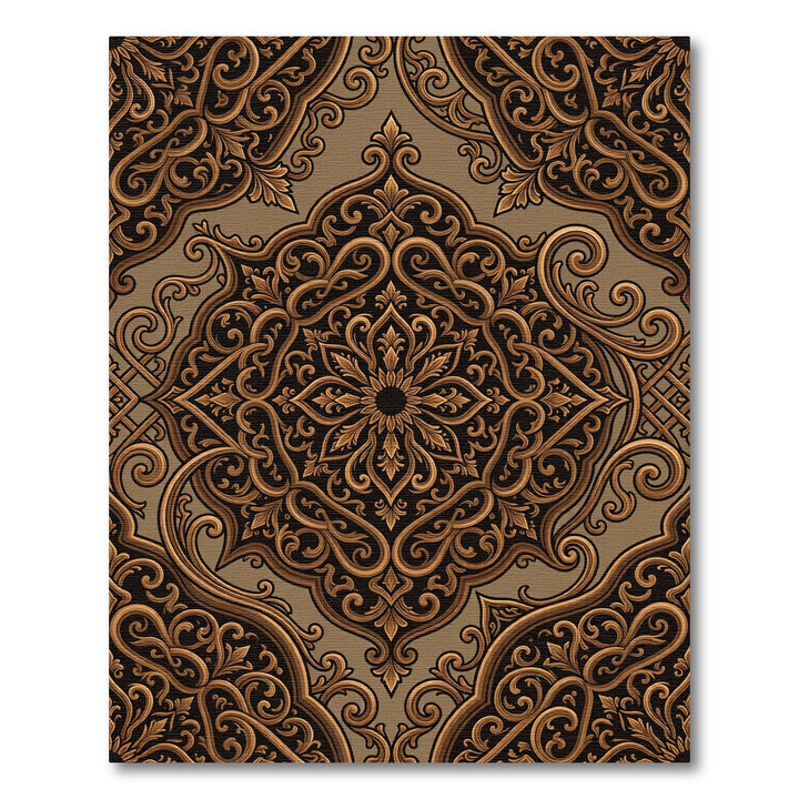 Ornate Gold Scrollwork Arabesque Rug