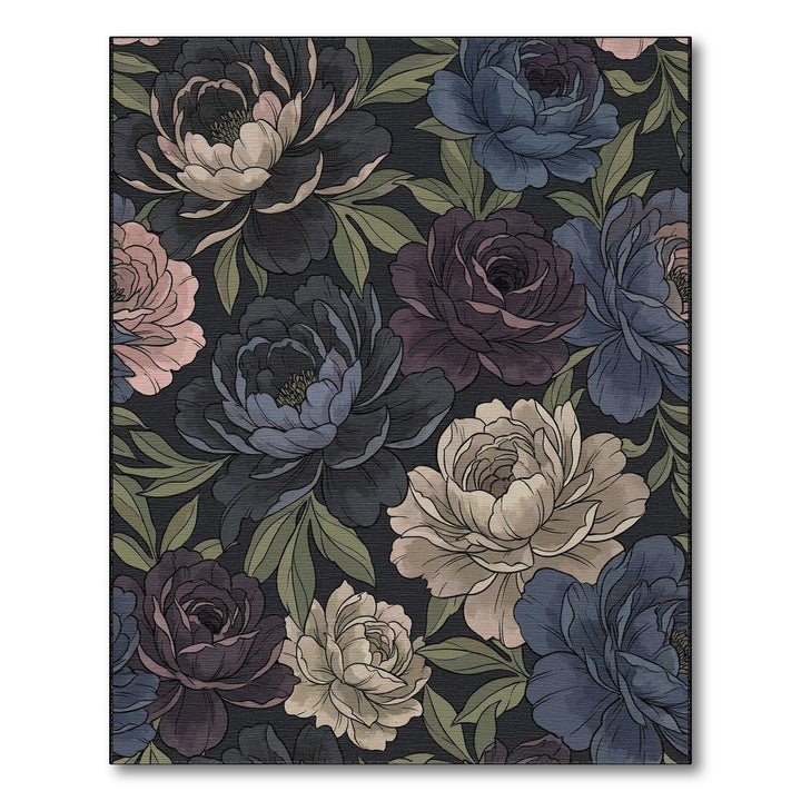Dark Floral Peony Garden Rug