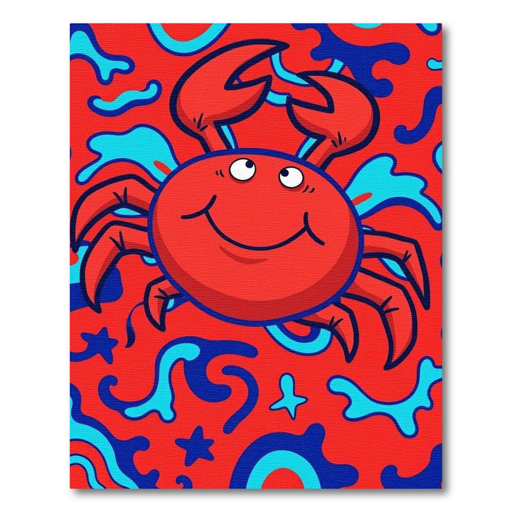 Playful Red Crab Blue Wave Rug