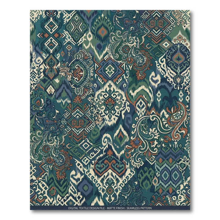 Teal Blue Earthy Patchwork Medallion Rug
