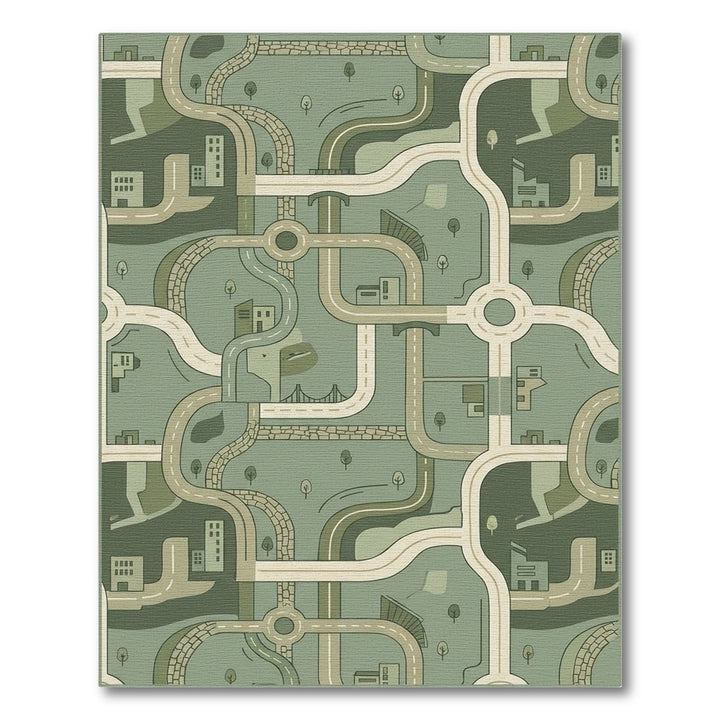 Urban Roadway Network in Sage Greens Rug