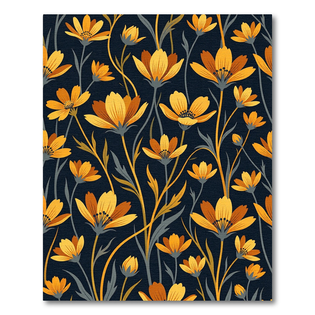 Golden Floral Dark Background Rug