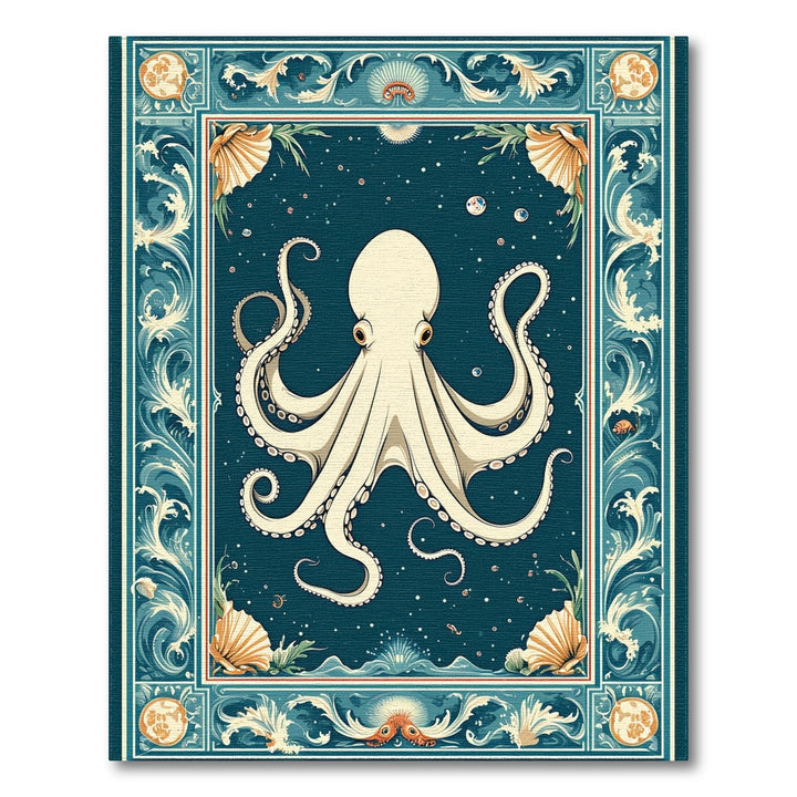 Blue Teal Octopus Coastal Area Rug