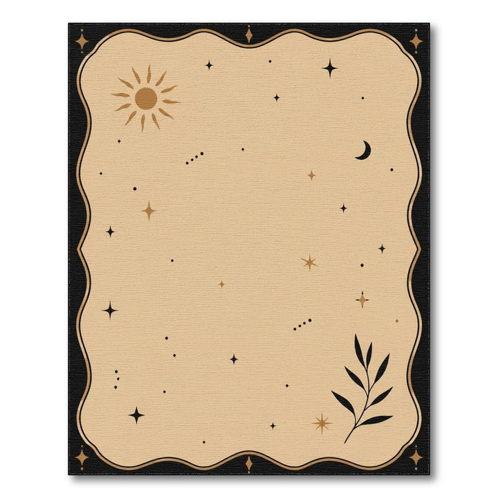 Celestial Beige Boho Area Rug with Sun Moon Stars