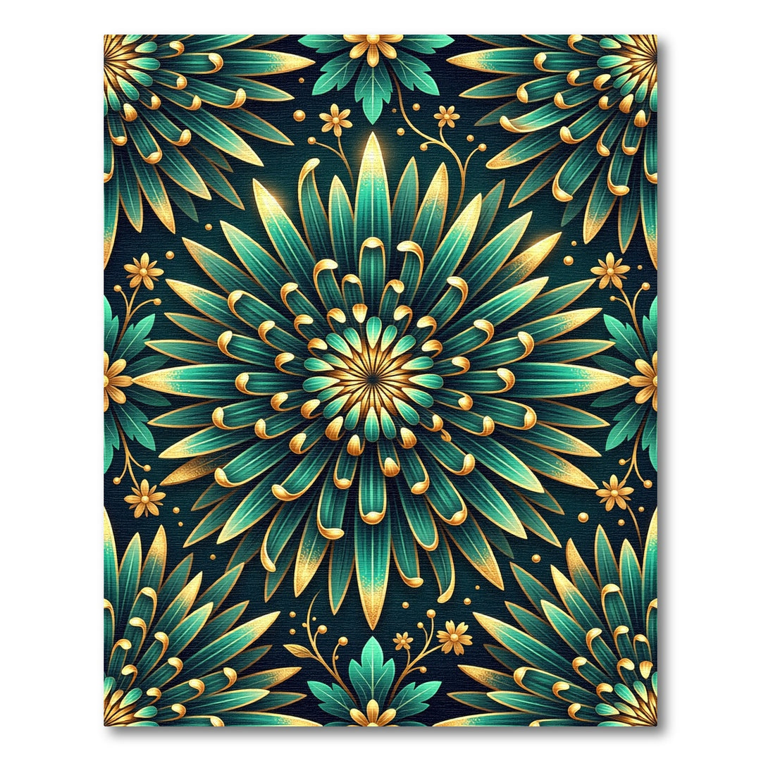 Emerald Gold Floral Mandala Rug