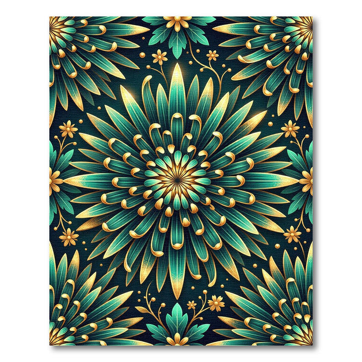 Emerald Gold Floral Mandala Rug