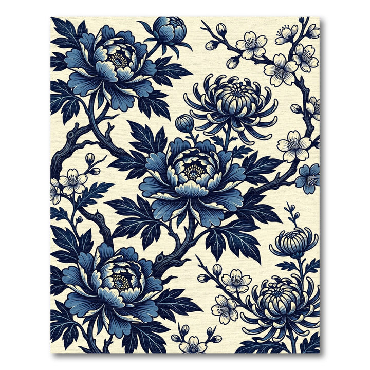 Deep Blue Floral Branch Arrangement Rug
