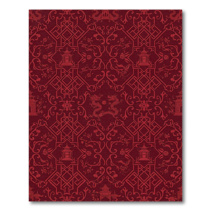 Deep Red Dragon Temple Lattice Rug