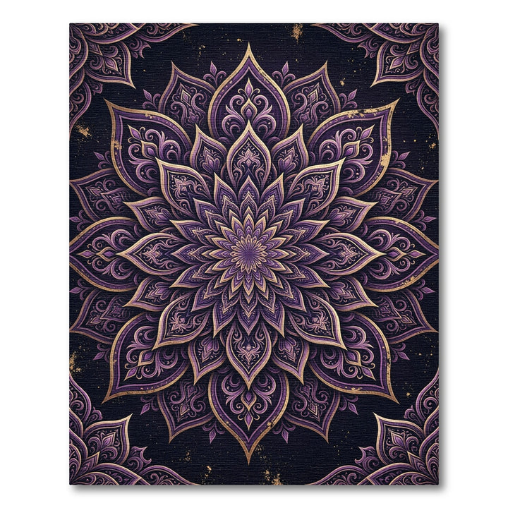 Ornate Purple Gold Mandala Rug