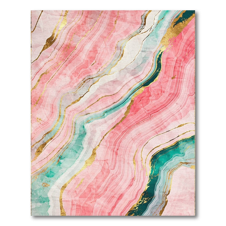 Pink Marble Gold Teal Abstract Area Rug