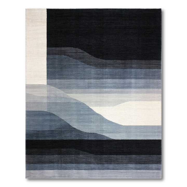 Abstract Black White Wave Abstract Area Rug