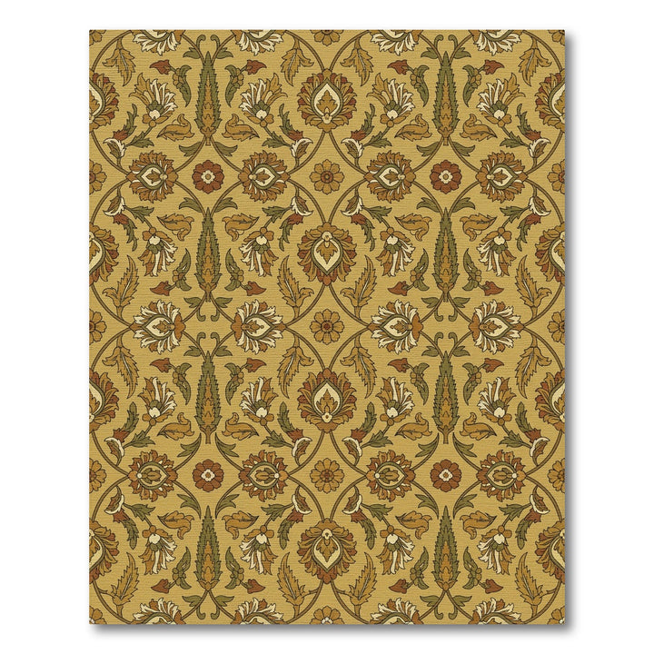 Golden Ochre Floral Scroll Vine Rug