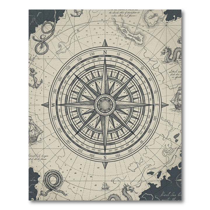 Nautical Compass Map Dragons Rug