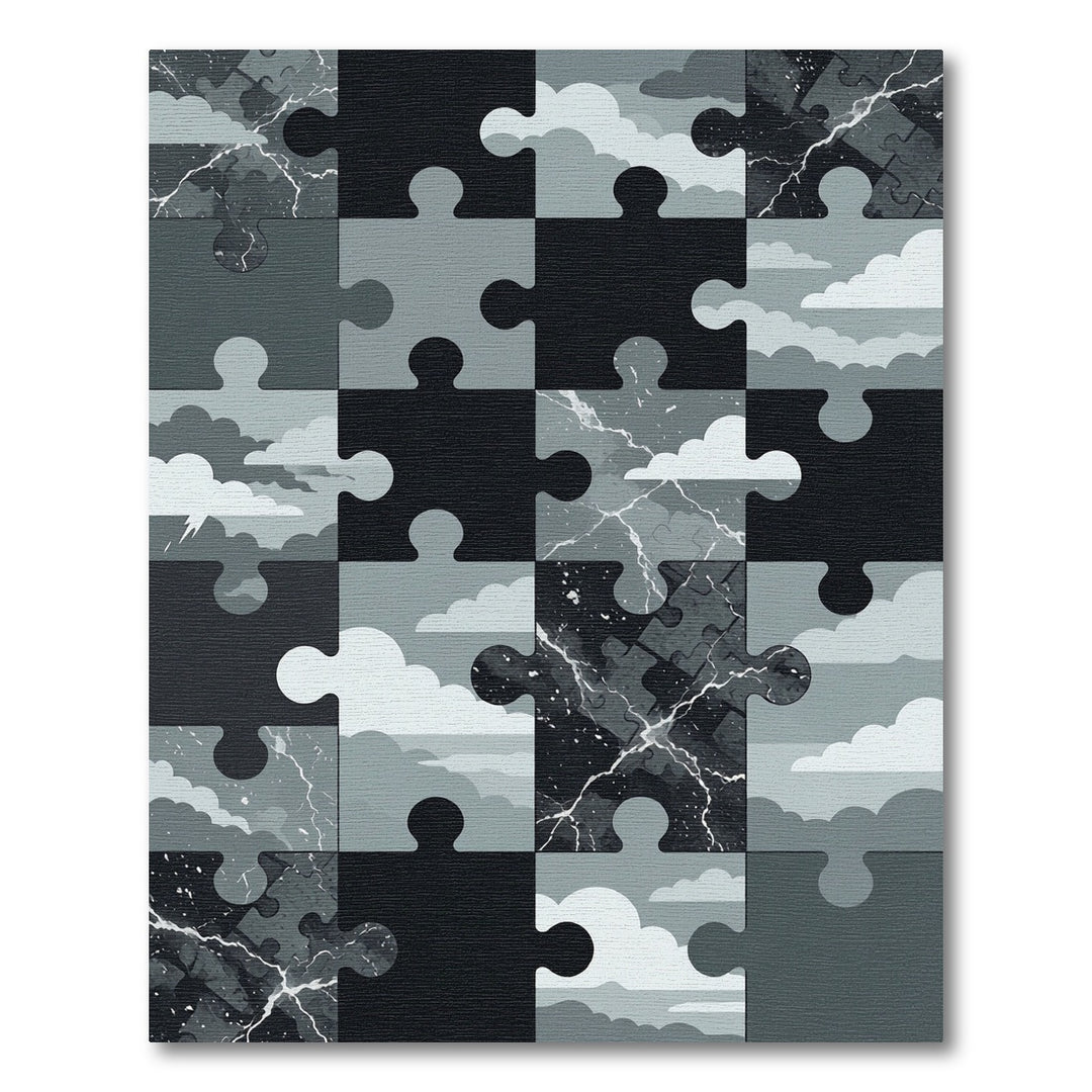 Monochrome Thunderstorm Puzzle Rug
