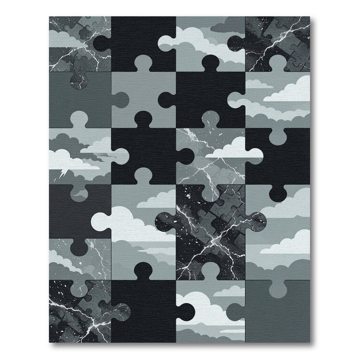 Monochrome Thunderstorm Puzzle Rug