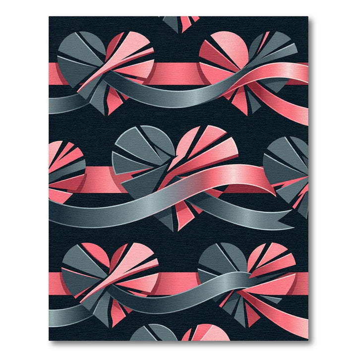 Pink Gray Ribbon Heart Composition Rug