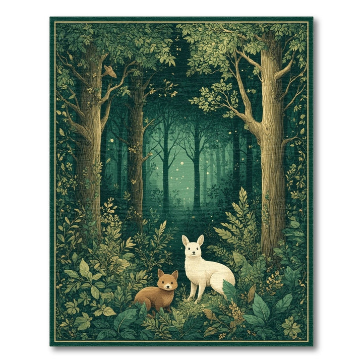 Enchanted Forest Foxes Green Area Rug
