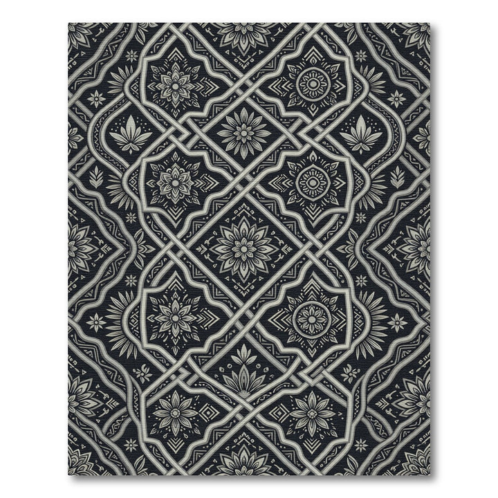 Intricate Black White Geometric Floral Medallions Rug