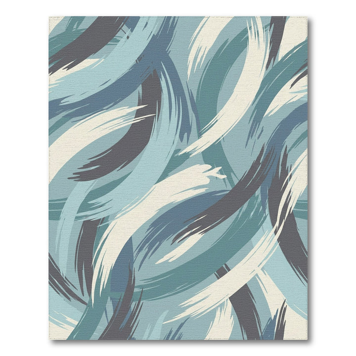 Coastal Blue Abstract Brushstroke Swirls Rug