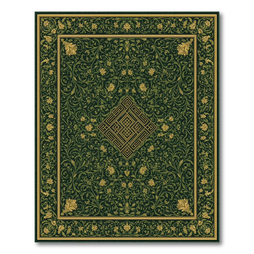 Traditional Persian Green Gold Floral Persian Area Rug