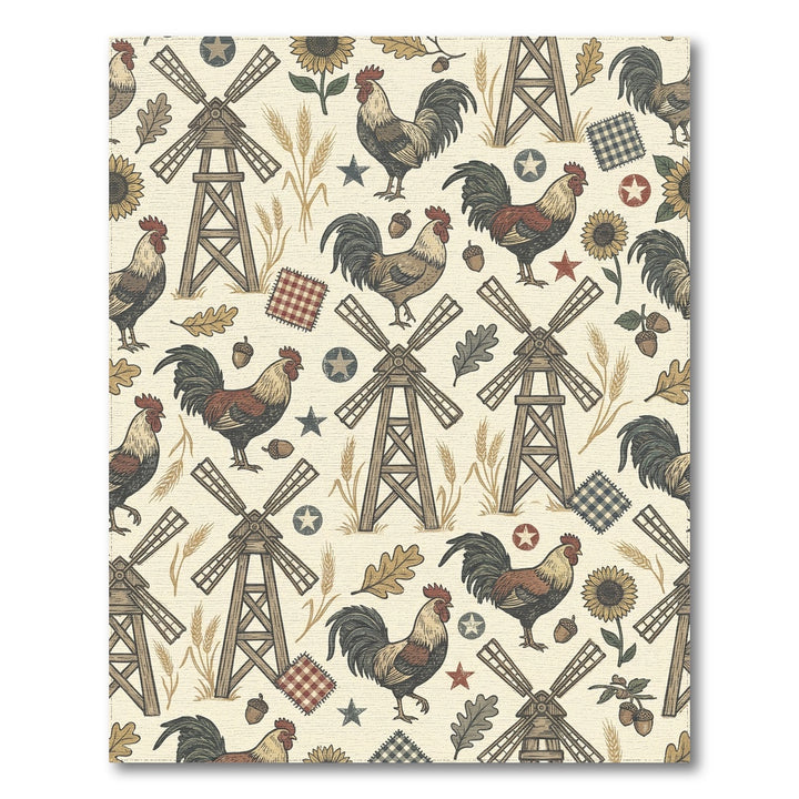 Farmhouse Rooster Windmill Sunflower Acorn Rug
