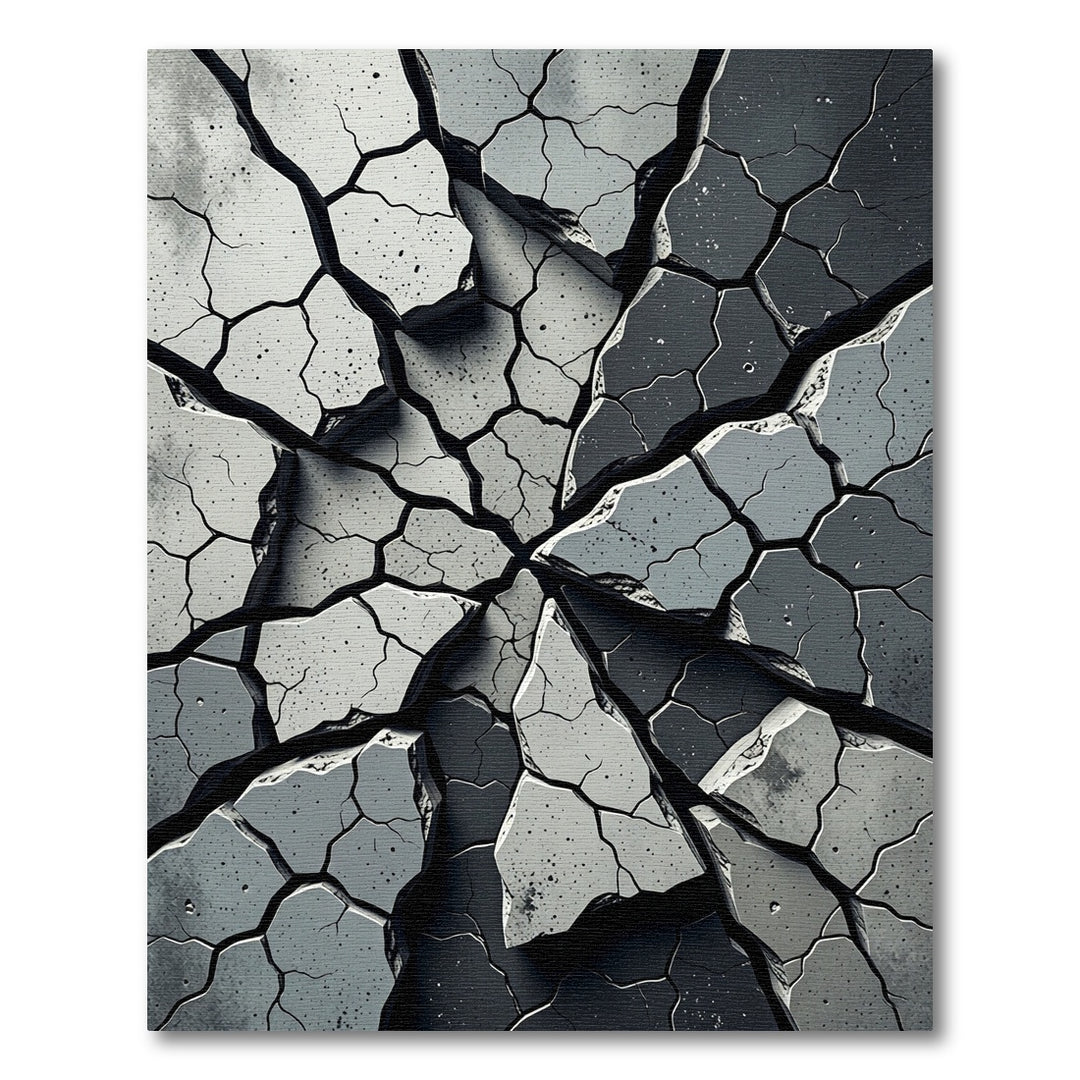 Dramatic Gray Cracked Stone Arrangement Rug