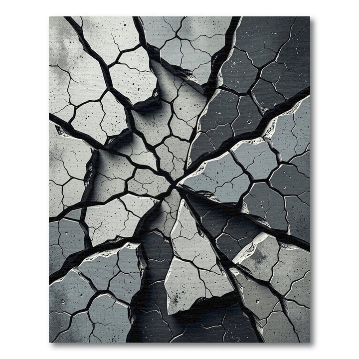 Dramatic Gray Cracked Stone Arrangement Rug
