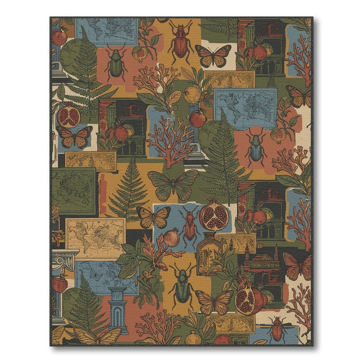 Vintage Beetles Butterflies Pomegranates Maps Rug