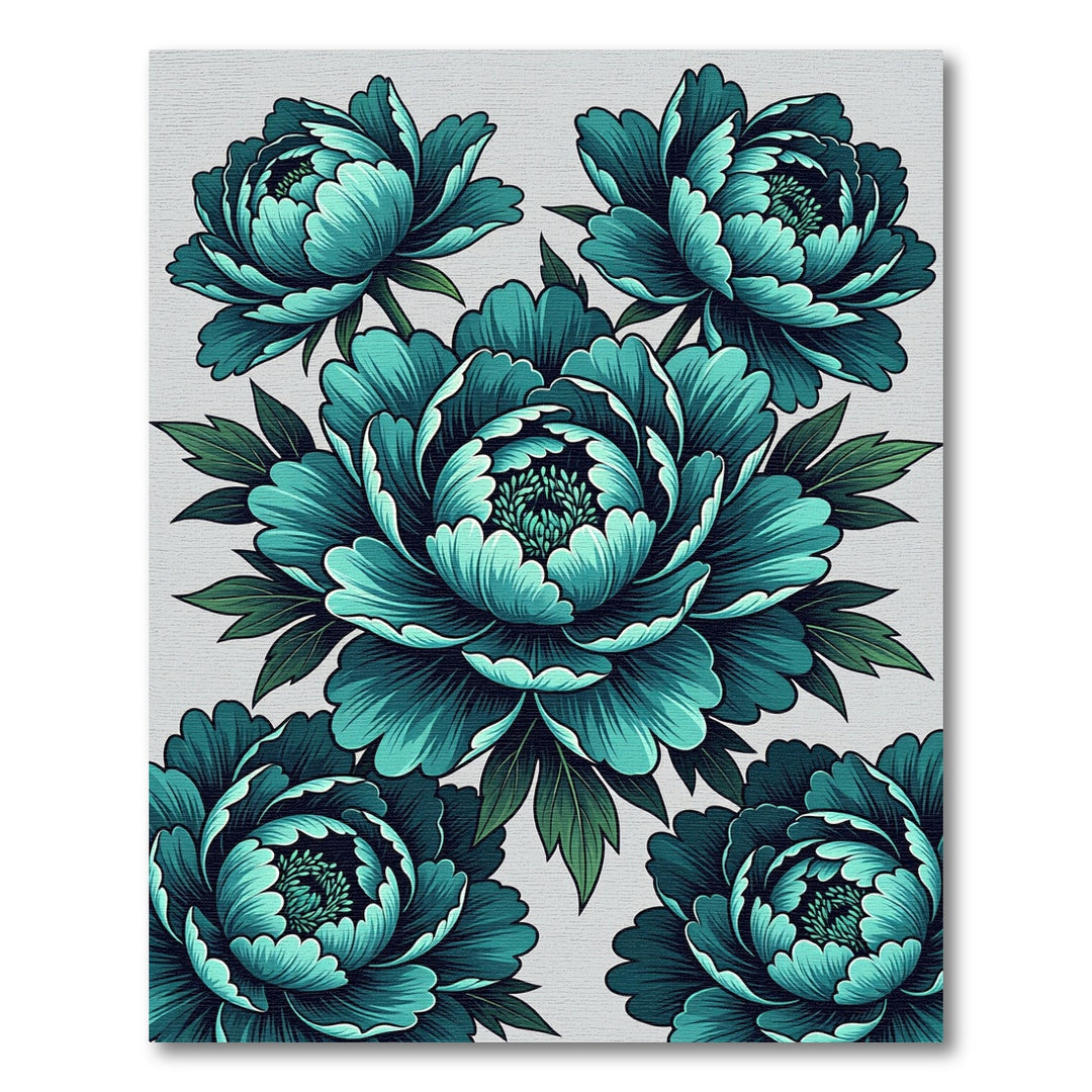 Teal Peony Floral Art Rug