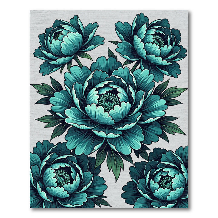 Teal Peony Floral Art Rug