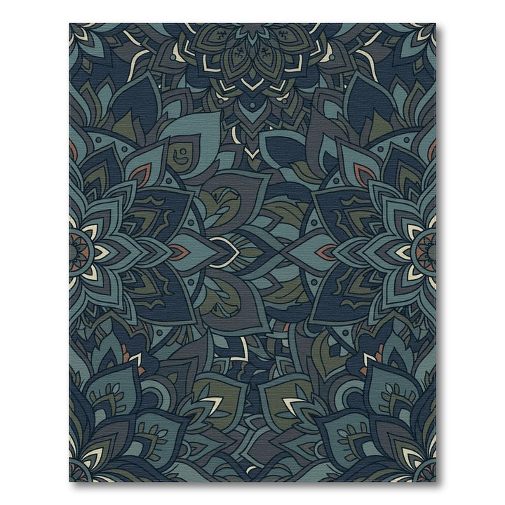 Deep Blue Dark Floral Medallion Rug