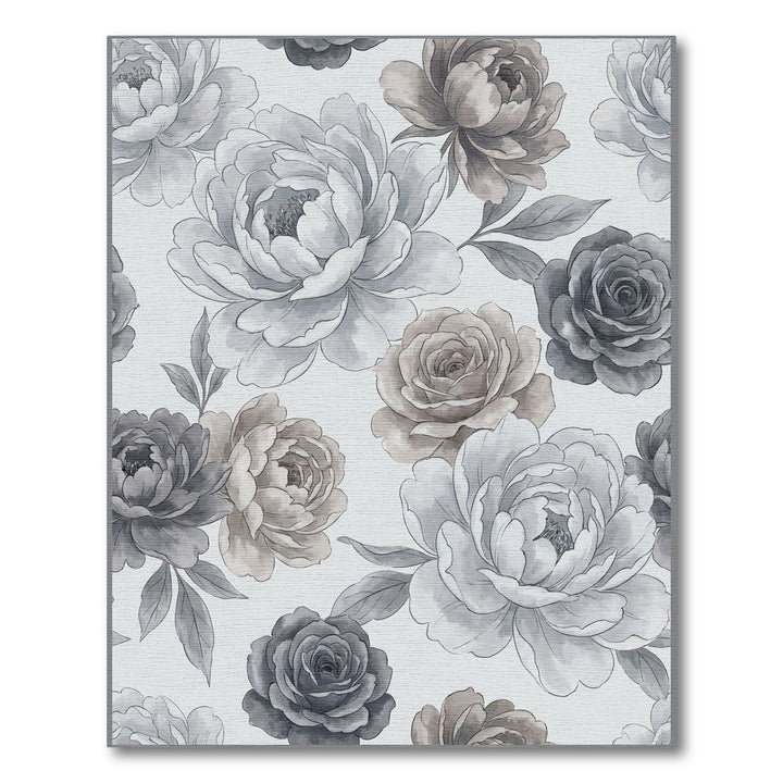 Vintage Gray Floral Peony Bloom Rug