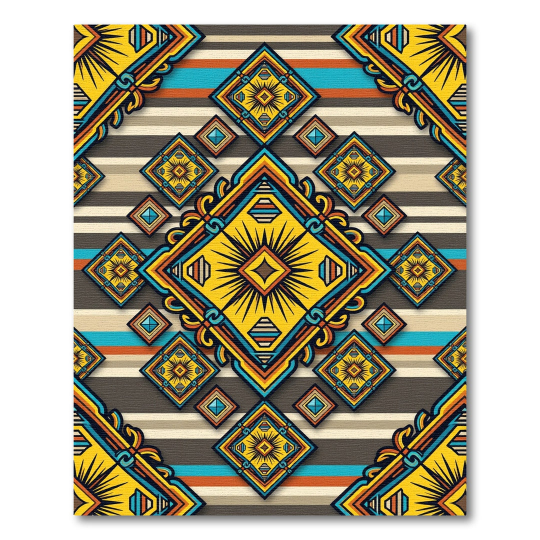 Bold Yellow Geometric Southwest Medallion Rug