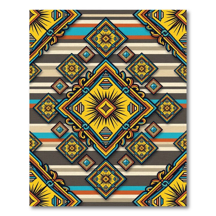 Bold Yellow Geometric Southwest Medallion Rug