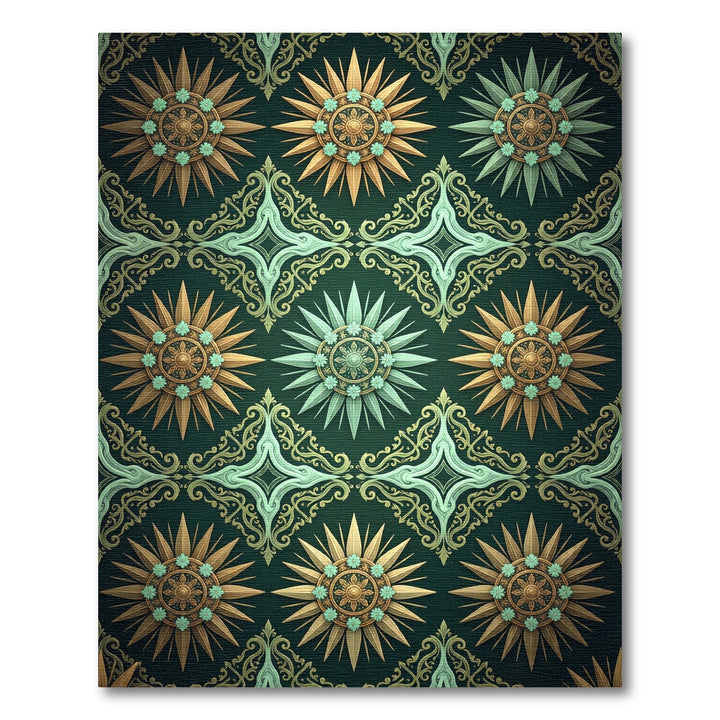Emerald Golden Sunburst Floral Relief Rug