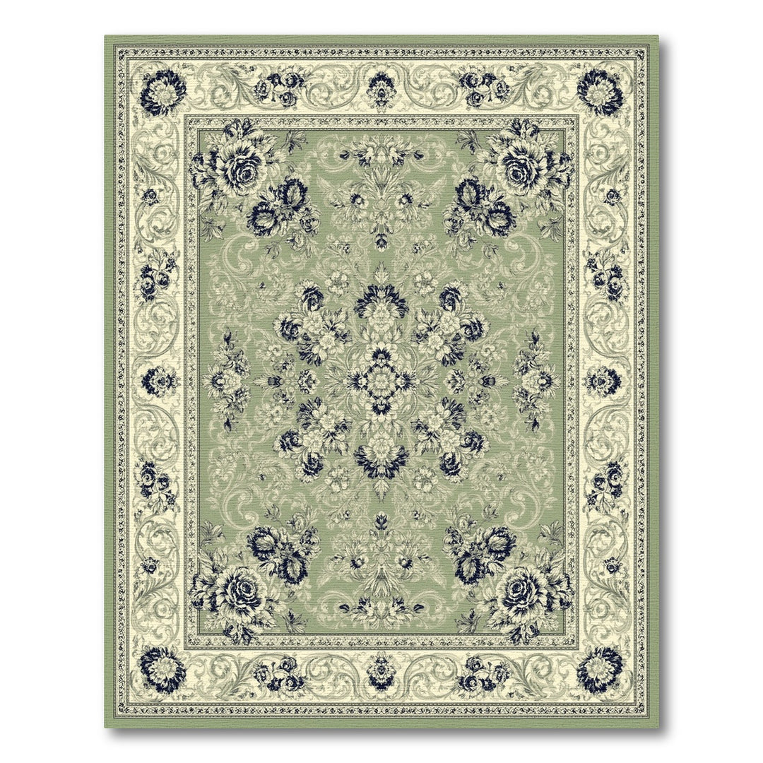 Sage Green Floral Vintage Area Rug