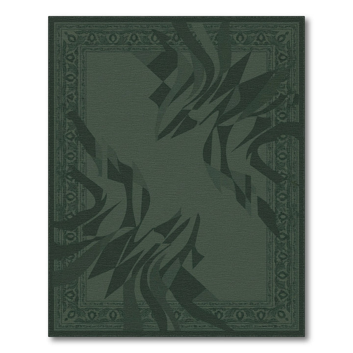 Deep Green Abstract Swirl Border Rug