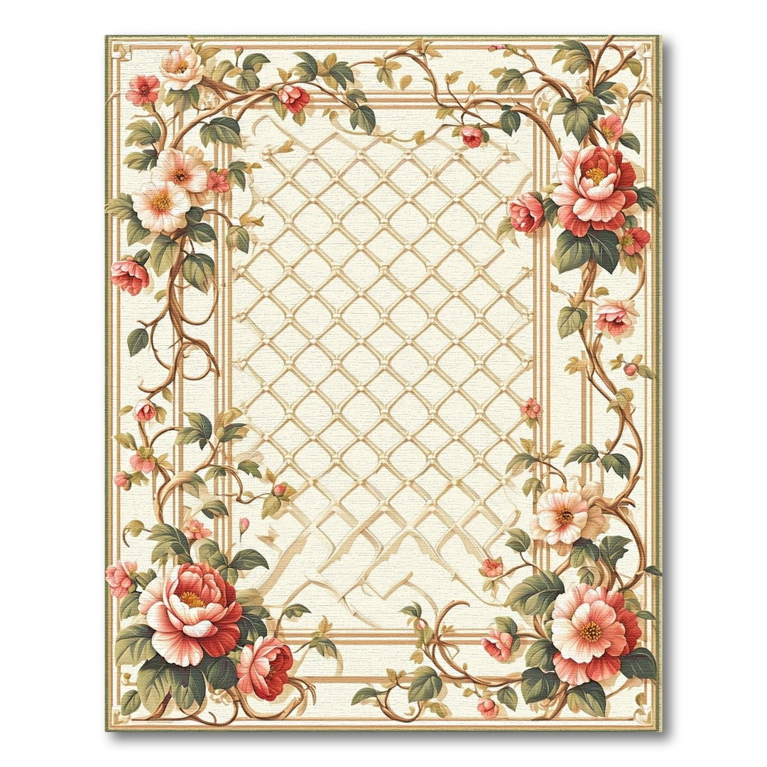 Pink Rose Trellis Vintage Area Rug