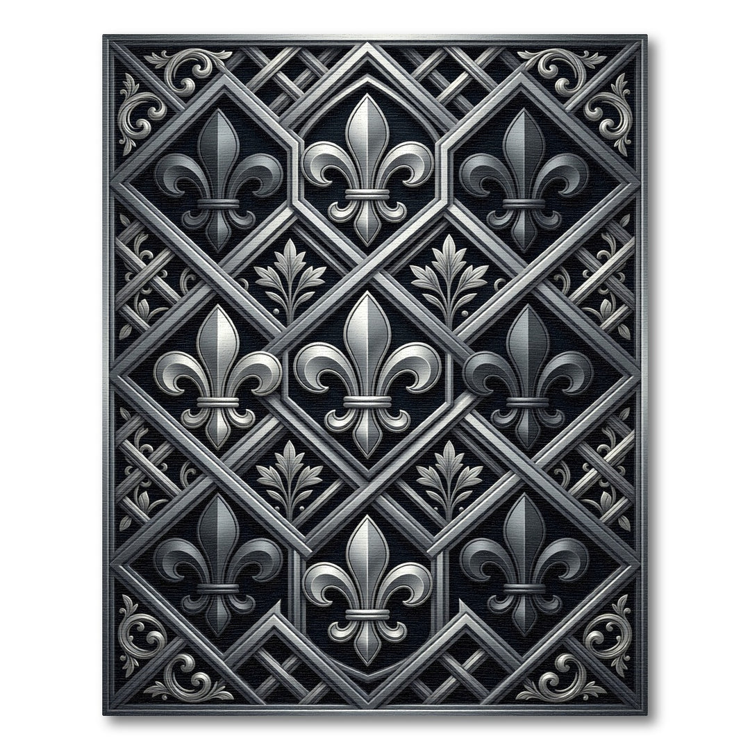 Elegant Silver Fleur-de-lis Lattice Rug