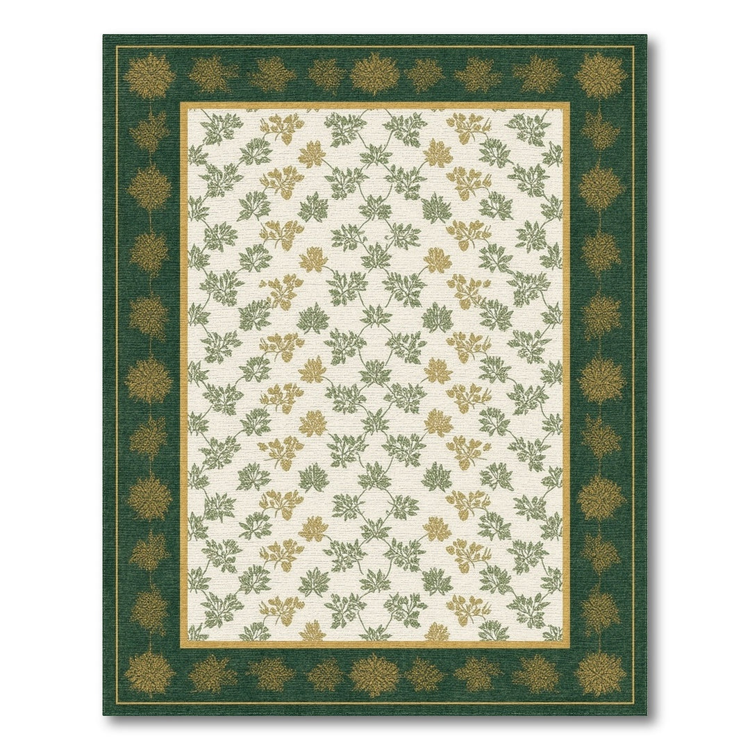 Green Leaf Vine Area Rug with Gold Border