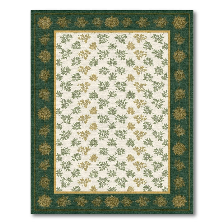 Green Leaf Vine Area Rug with Gold Border