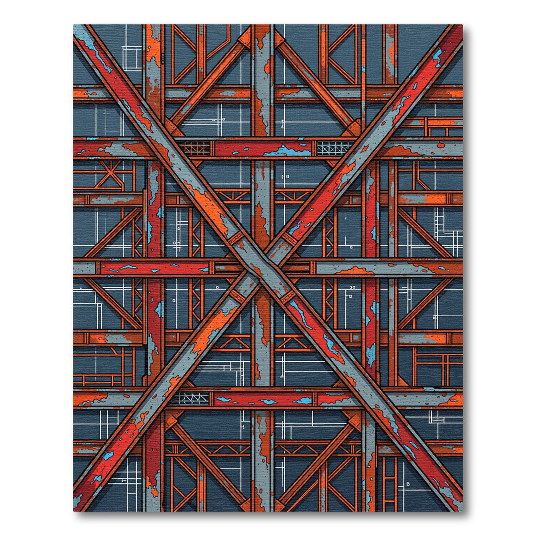 Industrial Red Metal Blueprint Collage Rug