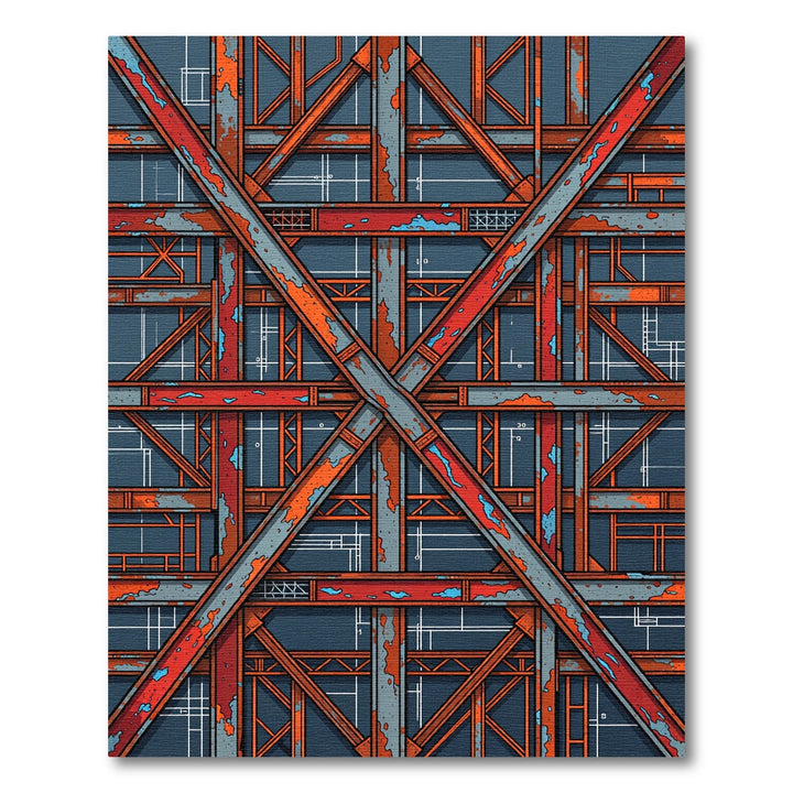 Industrial Red Metal Blueprint Collage Rug