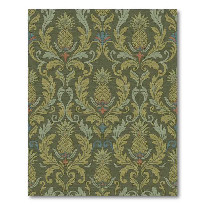 Ornate Green Pineapple Floral Scroll Rug