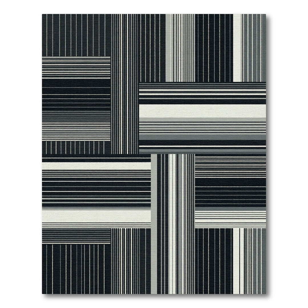 Geometric Black White Stripe Patchwork Rug