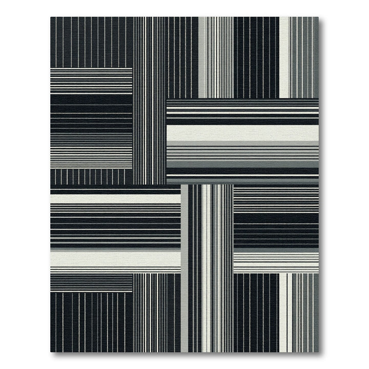 Geometric Black White Stripe Patchwork Rug
