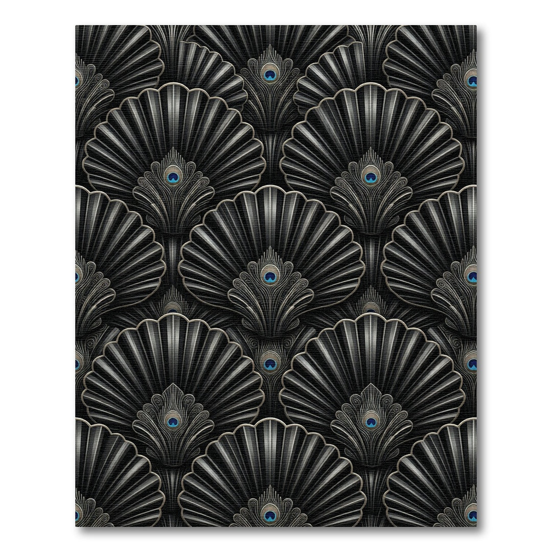 Art Deco Black Peacock Feather Rug