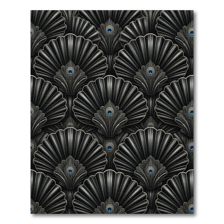 Art Deco Black Peacock Feather Rug
