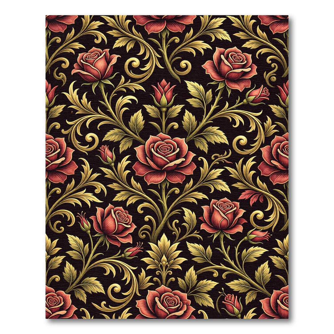 Rich Red Rose Foliage Flourish Rug