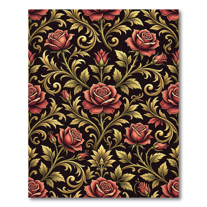 Rich Red Rose Foliage Flourish Rug